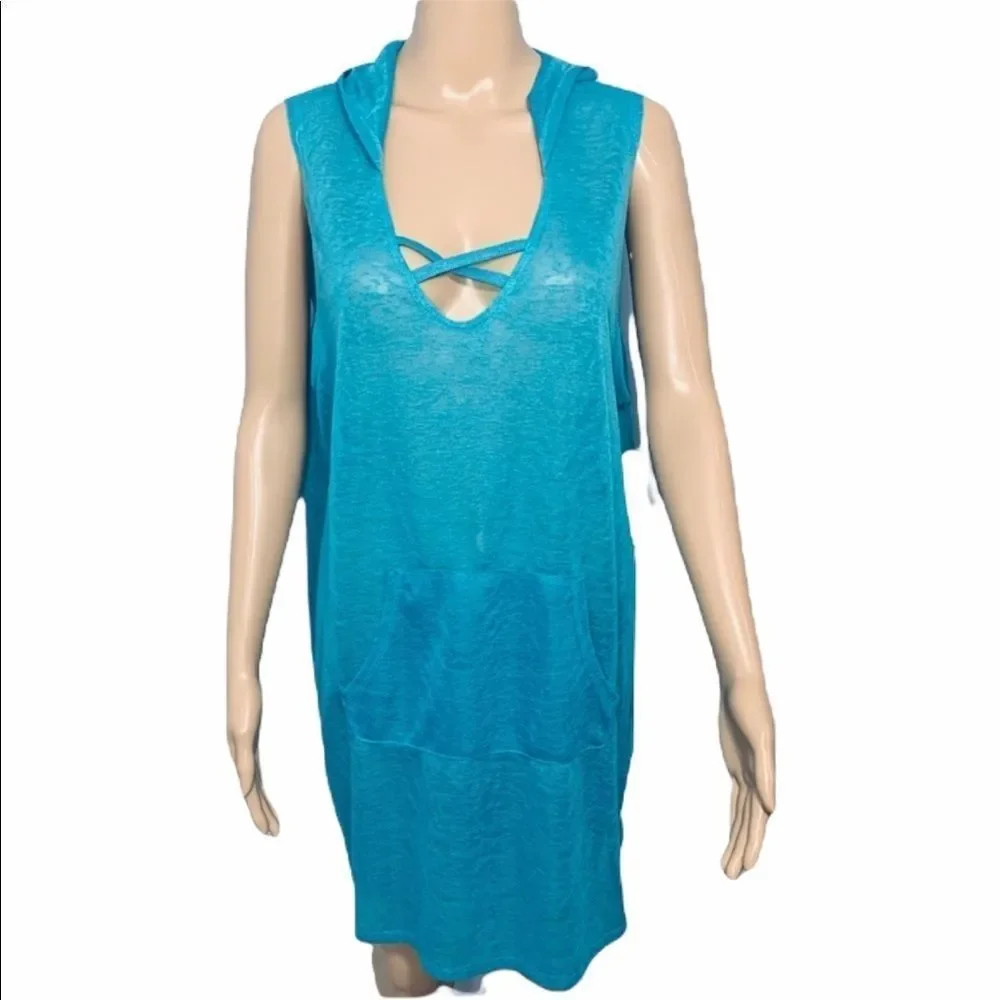 NWT Miken‎ Swim Cover Up X-Strap Sleeveless Hooded Size Large
